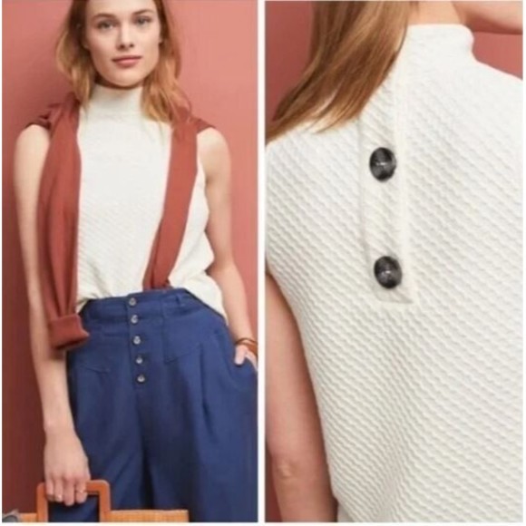 ERI + ALI Textured Sleeveless Large Button Tank Top / Mustard Yellow / Medium - Picture 2 of 6